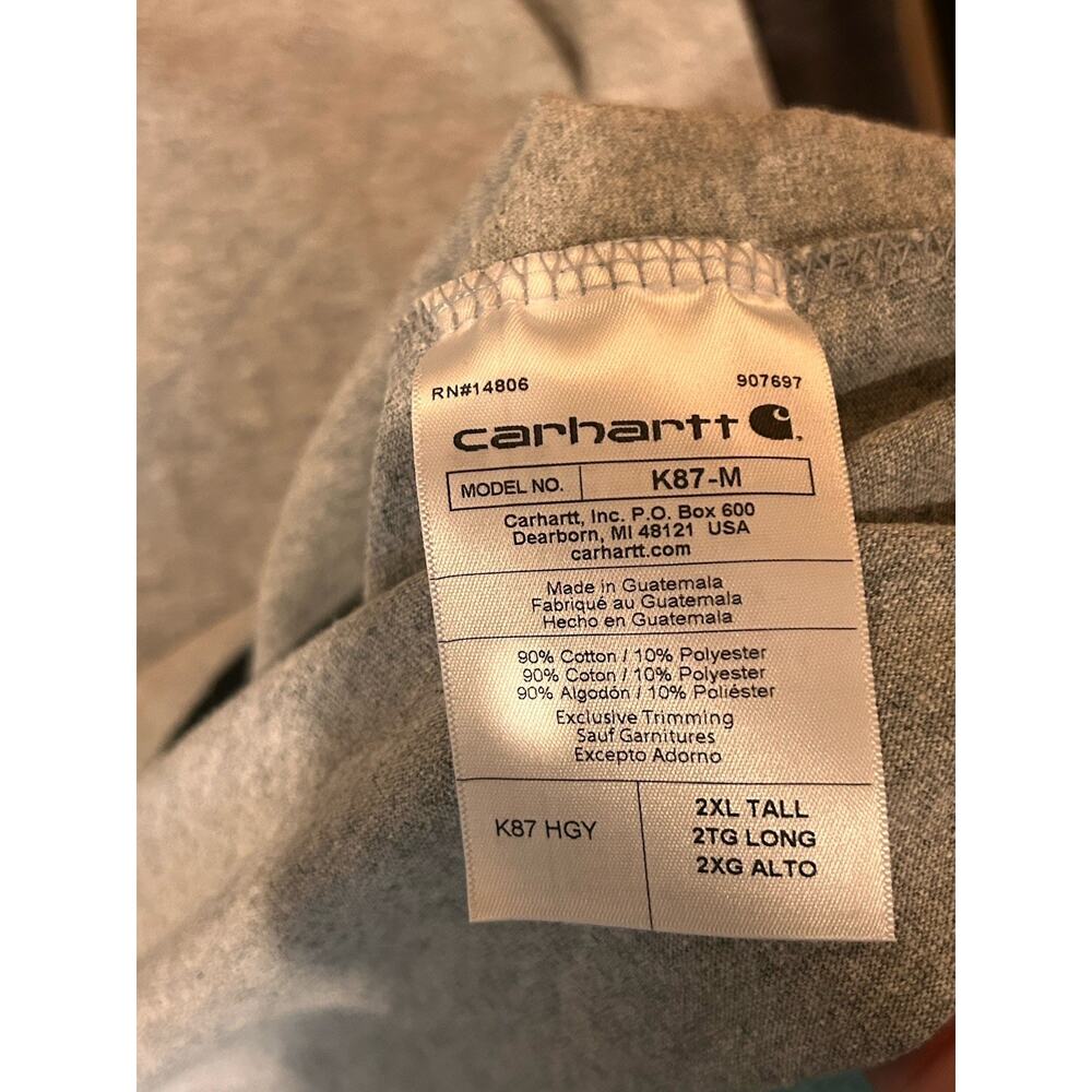 Carhartt K87 T Shirt Men's Sz 2XLT Grey Workwear Loose Fit Short Sleeve Pocket - Picture 6 of 8